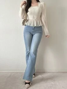 FRIFUL Women's Polka Dot Pleated Casual Versatile Everyday Outing Blouse - White - View 2