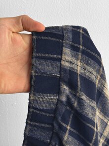 Maweii Plus Size Long Sleeve Vintage Slouchy Plaid Hooded Casual Lightweight Jacket - Navy Blue - View 7