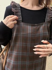 FRIFUL Women's Plaid Casual Versatile Everyday Jumpsuit - Black - View 4