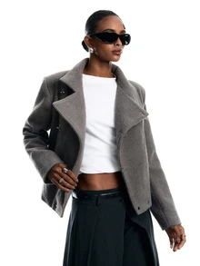 LYSMO Women's Solid Color Stand Collar Double Pocket Autumn/Winter Fashion Versatile Jacket With Airplane Buckle - Grey - View 5