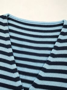 SHEIN Spring Fall French Wrap V Neck Knit Top Women Side Tie Waist Long Sleeve Slim Fitted Blouse - Blue - View 6