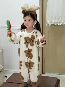 DAZY Infant (Girl) Round Neck Cartoon Plush Long Sleeve Bodysuit, Autumn/Winter - Brown - View 4