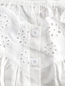 Moonlight&Mama Women's Floral Embroidered Hollow Button Design Pajamas, Loungewear Dress, Maternity Loungewear - White - View 6