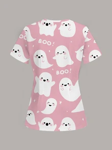 PopScrub Women's Cartoon Print Short Sleeve Scrub Uniform Top - Multicolor - View 2