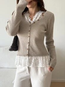 Livesso Women's Winter Apricot Round Neck Long Sleeve Cable Knit Slim Fit Ribbed Casual Sweater - Apricot - View 5