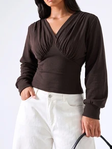 LYSMO Brun långärmad T-shirt för kvinnor i plus size, höst/vinter - Brun - Visa 6