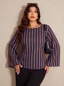 Elaquor Plus Size Women's Striped Colorblock Fashion Vacation Top - Multicolor - View 5