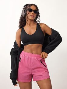 Costa Lumi Women's Outdoor Sports Shorts, Fashionable Versatile, Suitable For Sports, Daily Wear And Fitness, Zipper Pocket Design - Hot Pink - View 5