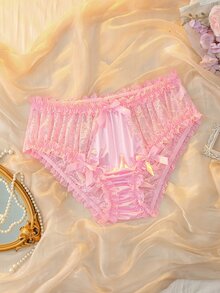 DelicateAllure سروال داخلي مثلث مثير للنساء بمقاسات كبيرة مزين بفيونكة ودانتيل للاستخدام اليومي - وردي - مشاهدة 1