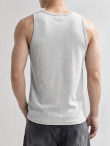 DAZY Men's Solid Color Crew Neck Fleece Lined Casual Versatile Tank Top - Grey - View 2