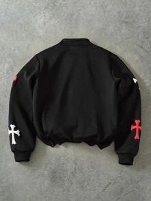 Manfinity Hypemode Men's Casual Cross Pattern Zipper Placket Baseball Jacket - Black - View 2