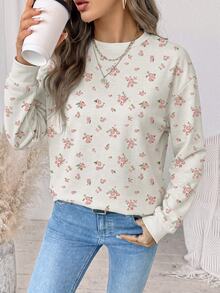 SHEIN LUNE 女款俏皮可愛花卉衛衣，現代都市時尚商務辦公穿搭，低調老錢風優雅高端通勤機場造型，現代度假遊牧休閒時尚，四季百搭鄉村音樂節西式波希米亞風 - 白色 - 查看 6