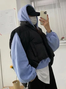 DAZY 女款純色連帽寬鬆短版運動衫 - 寶藍色 - 查看 5