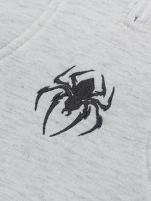 TOKVUE 男士萬聖節灰色半拉鍊立領運動衫，蜘蛛圖案小刺繡，寬鬆落肩版型，復古美式休閒通勤秋冬套頭衫，青春成熟風日常穿搭 - 黑色 - 查看 3