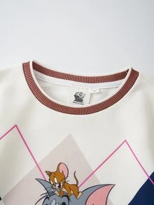TOM & JERRY X SHEIN Young Boy Geometric Print Long Sleeve Crew Neck Sweatshirt TOM & JERRY - Multicolor - View 3