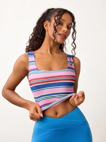 SHEIN PariChic Women's Striped Casual Daily Wear Sports T-Shirt - Pink - View 3
