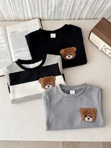 LMoss Kids 男嬰兒童 3件組 春夏休閒可愛熊圖案條紋長袖針織上衣 T-shirt - 彩色 - 查看 3