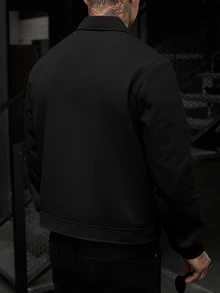 Manfinity Homme Men's Solid Color Long Sleeve Zip-Up Jacket With Collar - Black - View 2