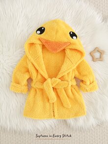 Cozy Pixies Kids Young Boy Casual Daily Comfortable Yellow Duck Cute Cartoon Pattern Plush Open Front Long Sleeve Morning Robe Loungewear - Blue - View 8
