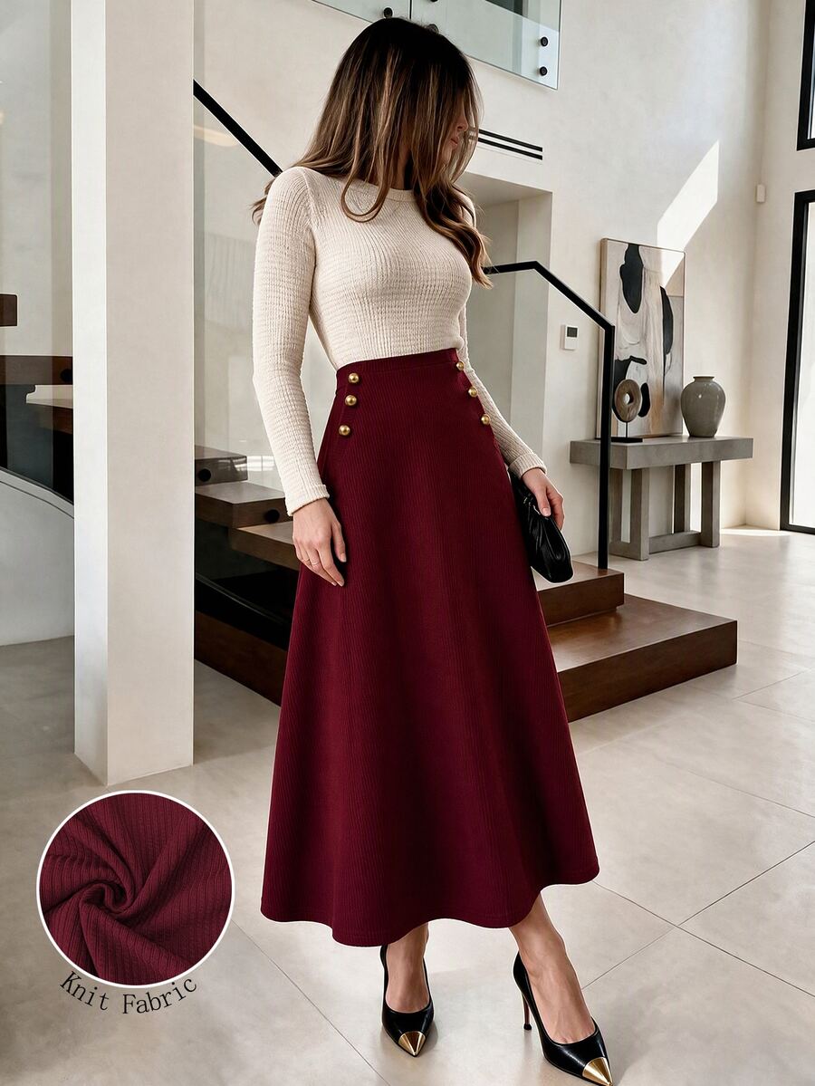 Modelyn Women's Solid Color Casual Versatile Daily Wear Skirt
