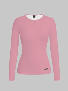 TaskEZ 3pcs/Pack Women's Long Sleeve Base Layer T-Shirts, Comfortable Solid Color Crew Neck Basics Uniform Tops, Suitable For Work Black All White Pink Fall - Multicolor - View 3