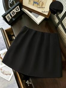 INAWLY Contrast Color Wavy Hem Embroidered Faux 2-Piece Elegant Commuter Women's Skirt - Black - View 2