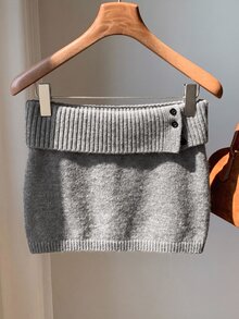 Comfortcana Women's Solid Color Knitted Ribbed Casual Versatile Sweater Skirt, Korean Style In Fall/Winter - Grey - View 3