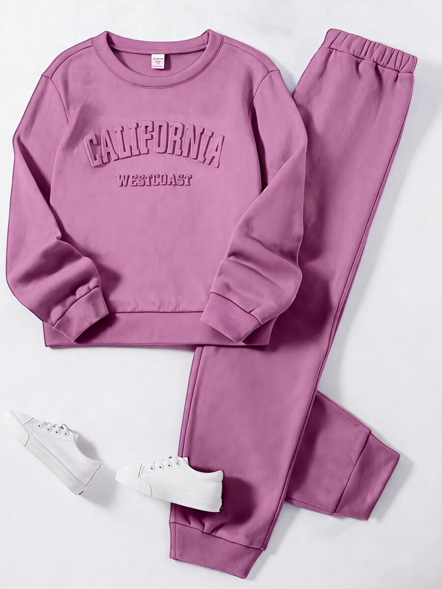 2pcs/Set Adorable Young Girl Casual School Style Set For Toddler/Autumn - Lilac Purple - View 1