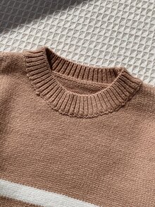 SHEIN 2件組嬰兒男孩/女孩秋冬條紋針織領長袖套頭上衣與鬆緊腰長褲套裝 - 彩色 - 查看 6
