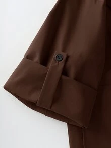GlowEve CURVE 大尺碼女款捲袖寬鬆休閒夾克，純色，適合日常、通勤，秋冬穿搭 - 咖啡棕 - 查看 7