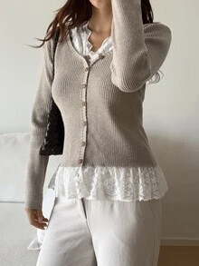 Livesso Women's Winter Apricot Round Neck Long Sleeve Cable Knit Slim Fit Ribbed Casual Sweater - Apricot - View 4