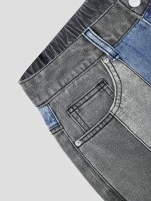 GlowEve CURVE Plus Size Women's Colorblock Pocket Loose Casual Versatile Denim Jeans - Blue - View 3