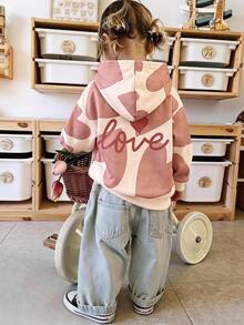 SHEIN 女嬰字母與愛心印花落肩長袖休閒運動衫 - 彩色 - 查看 3