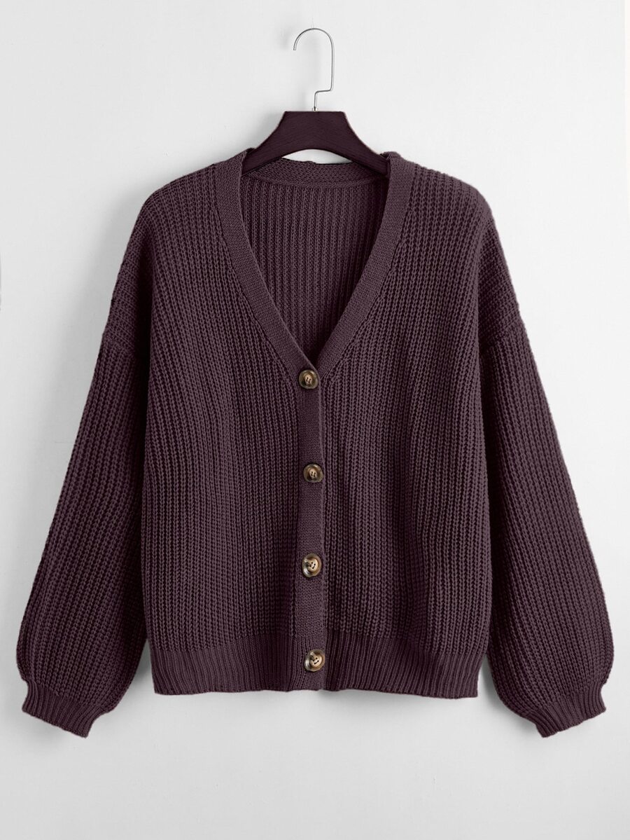Linhara CURVE Plus Size Women's Solid V-Neck Single-Breasted Long Sleeve Casual Commuter Versatile Cardigan Sweater, Autumn/Winter Fall Cloth For Women - Red Violet - View 1