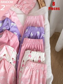 盲盒隨機 5 件 2 套組 秋冬薄款新生女嬰居家服 波點蝴蝶結愛心數位印花純色對比長袖連身衣手套 多功能組合包 簡約休閒百搭必備睡衣家居服 - 彩色 - 查看 6