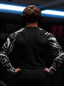 Gym Rark 男士字母與幾何印花修身落肩長袖運動T恤 - 黑色 - 查看 4