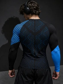 Gym Rark Men's Striped Contrast Color Long Sleeve Crew Neck Slim Fit Sports T-Shirt - Black - View 2