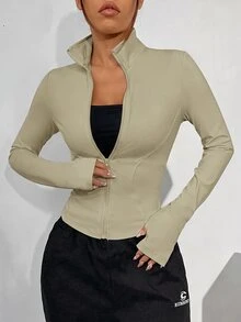 SHEIN EZwear Black Knitted Anti-UV Jacket For Women In Fall/Winter - Olive Green - View 3