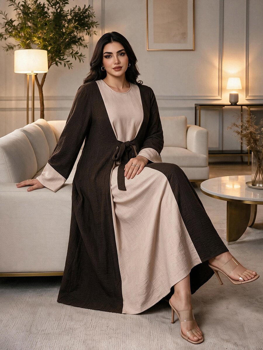 Al Najma Plus Size Women's Lace-Up 2 In 1 Arabian Dress - Multicolor - View 1