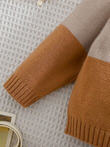 SHEIN Newborn Baby Striped Colorblock Long Sleeve Sweater And Cuffed Knit Pants Set Winter - Multicolor - View 3