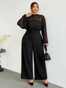 Firerie Plus Size Women's Solid Color Casual Daily Wear Jumpsuit - Black - View 4