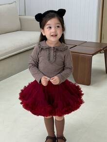 DAZY Infant (Girl) Casual Long Sleeve Top With Turn-Down Collar And Ruffle Trim - Coffee Brown - View 7