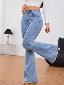 SHEIN PETITE 女款休閒日常牛仔褲，附口袋與鈕扣設計 - 藍色 - 查看 5