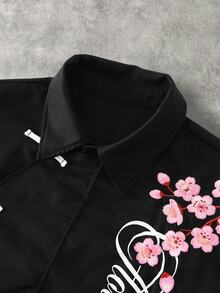 PAVTROS Men's Letter & Floral Pattern Casual Daily Wear Shirt - Black - View 3