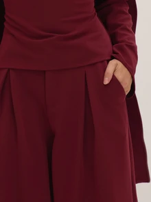 MUSEYN Burgundy Red Tailored Pleated Suit Trousers Versatile Everyday Casual New Season Fall - Burgundy - View 5