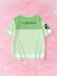 THE POWERPUFF GIRLS X SHEIN Tween Girl Letter Cartoon Print Casual Daily Short Sleeve T-Shirt - White - View 2