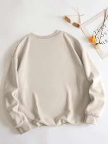 SHEIN LUNE Women's Autumn/Winter Round Neck Knit Solid Color Christmas Embroidery Pattern Long Sleeve Loose Sweatshirt - Apricot - View 2