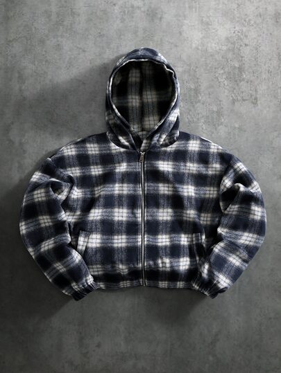 STYNVO Men's Plaid Casual Daily Wear Hooded Overcoat