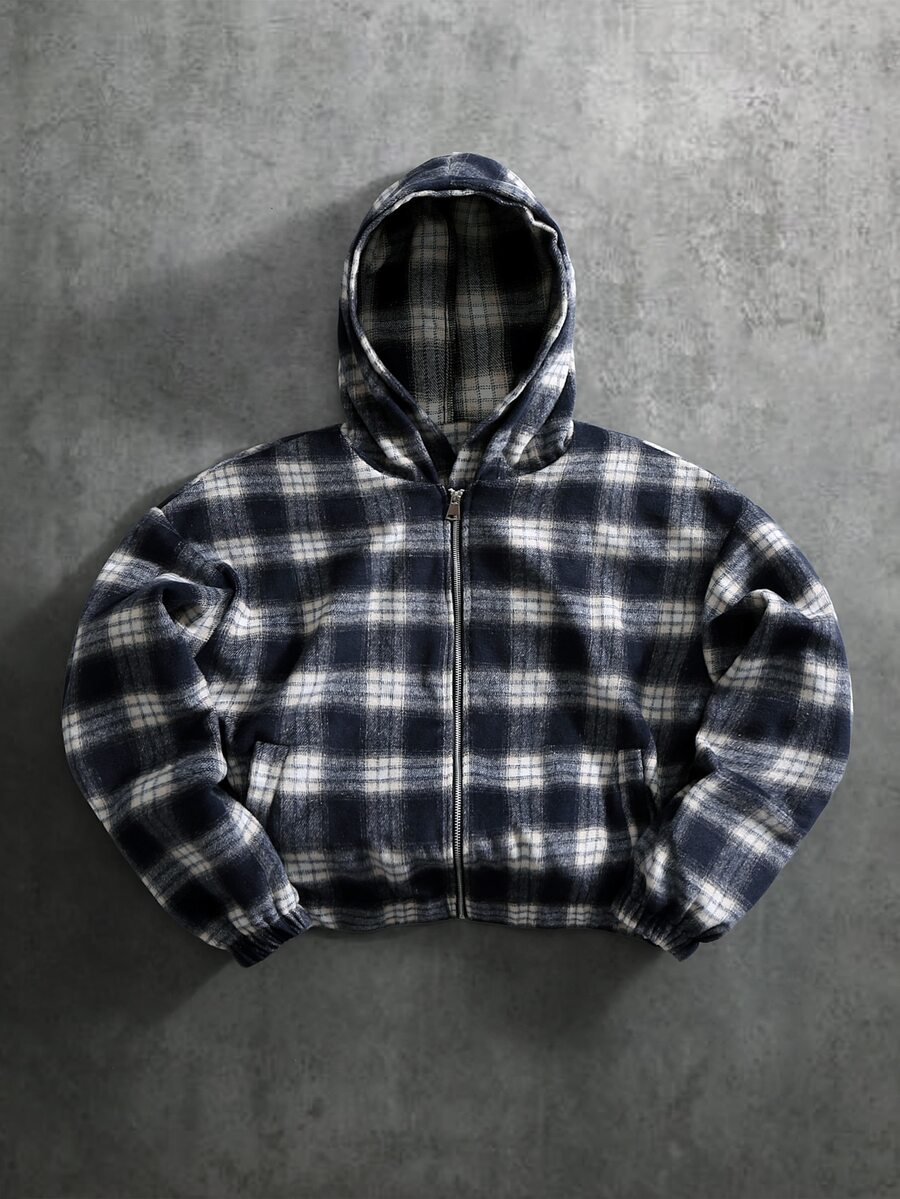 STYNVO Men's Plaid Casual Daily Wear Hooded Overcoat - Multicolor - View 1