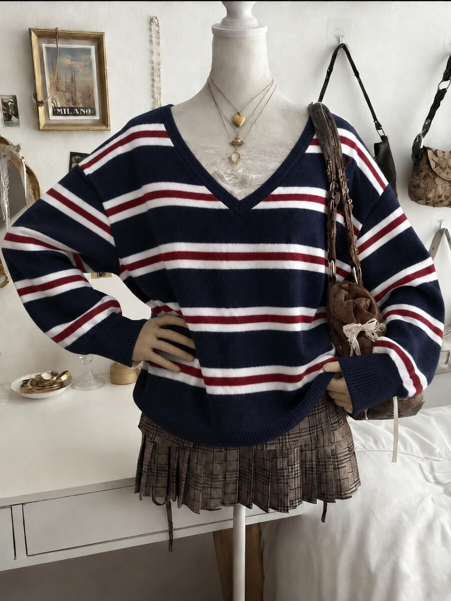 Lalippa Women's Casual Solid Color V-Neck Knit Sweater - Multicolor - View 1